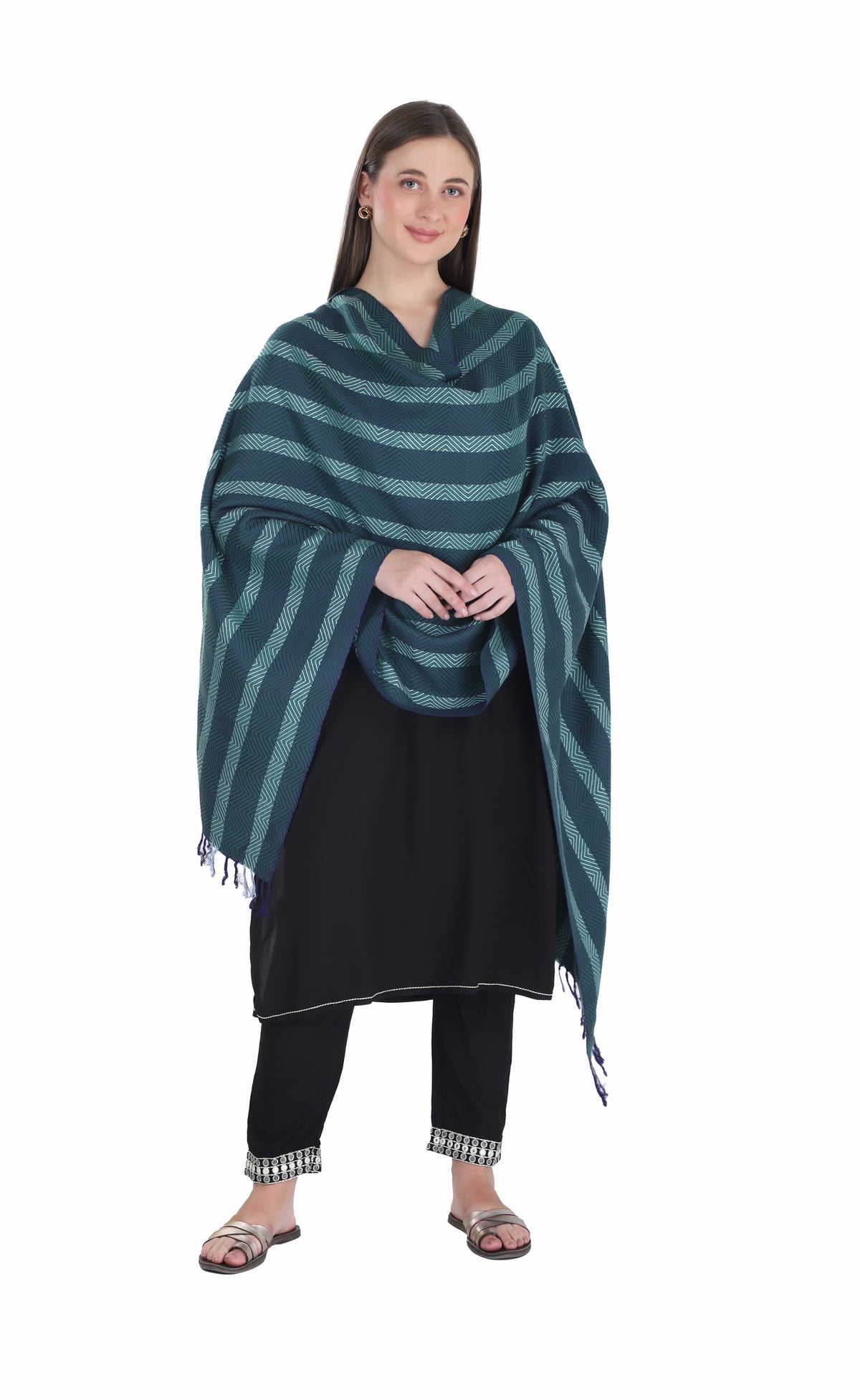 شالات نسائية شتوية تقليدية جميلة مزخرفة من توش مودا (أزرق 60*180) - Image 1