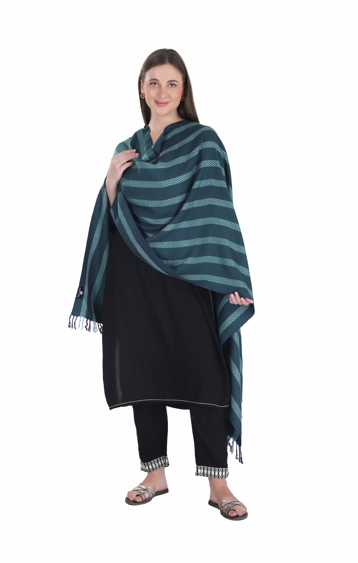 شالات نسائية شتوية تقليدية جميلة مزخرفة من توش مودا (أزرق 60*180) - Image 2