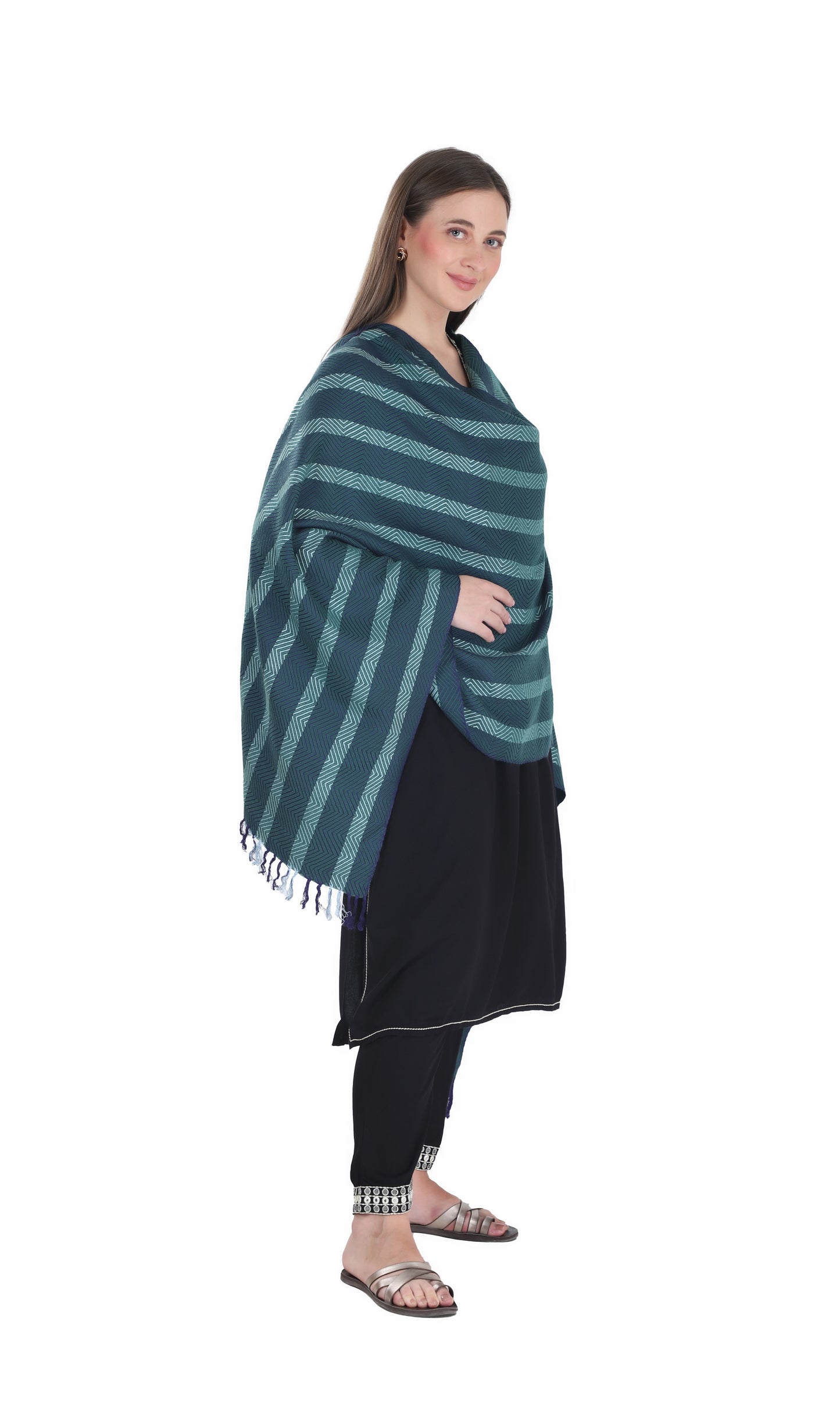 شالات نسائية شتوية تقليدية جميلة مزخرفة من توش مودا (أزرق 60*180)