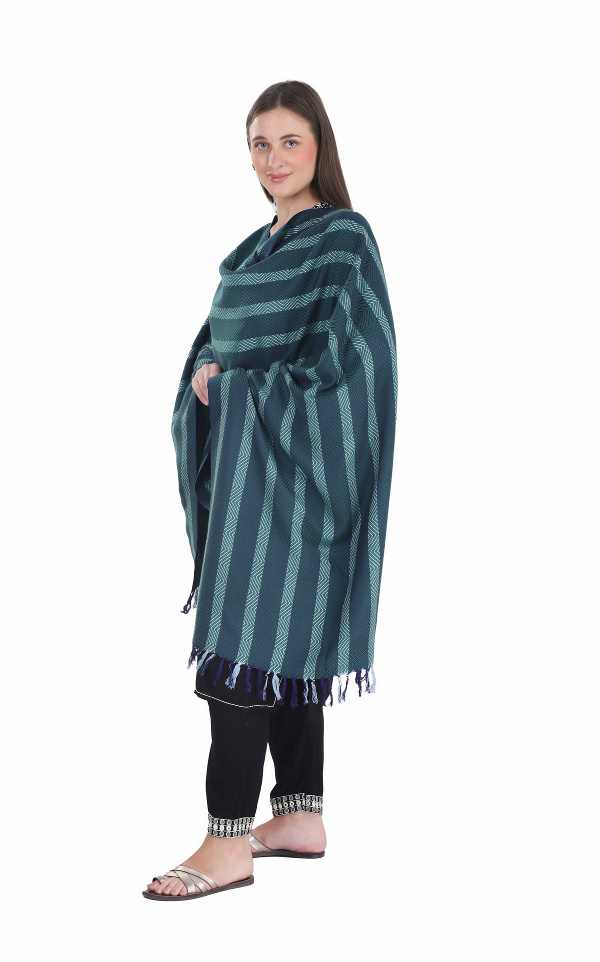 شالات نسائية شتوية تقليدية جميلة مزخرفة من توش مودا (أزرق 60*180) - Image 4