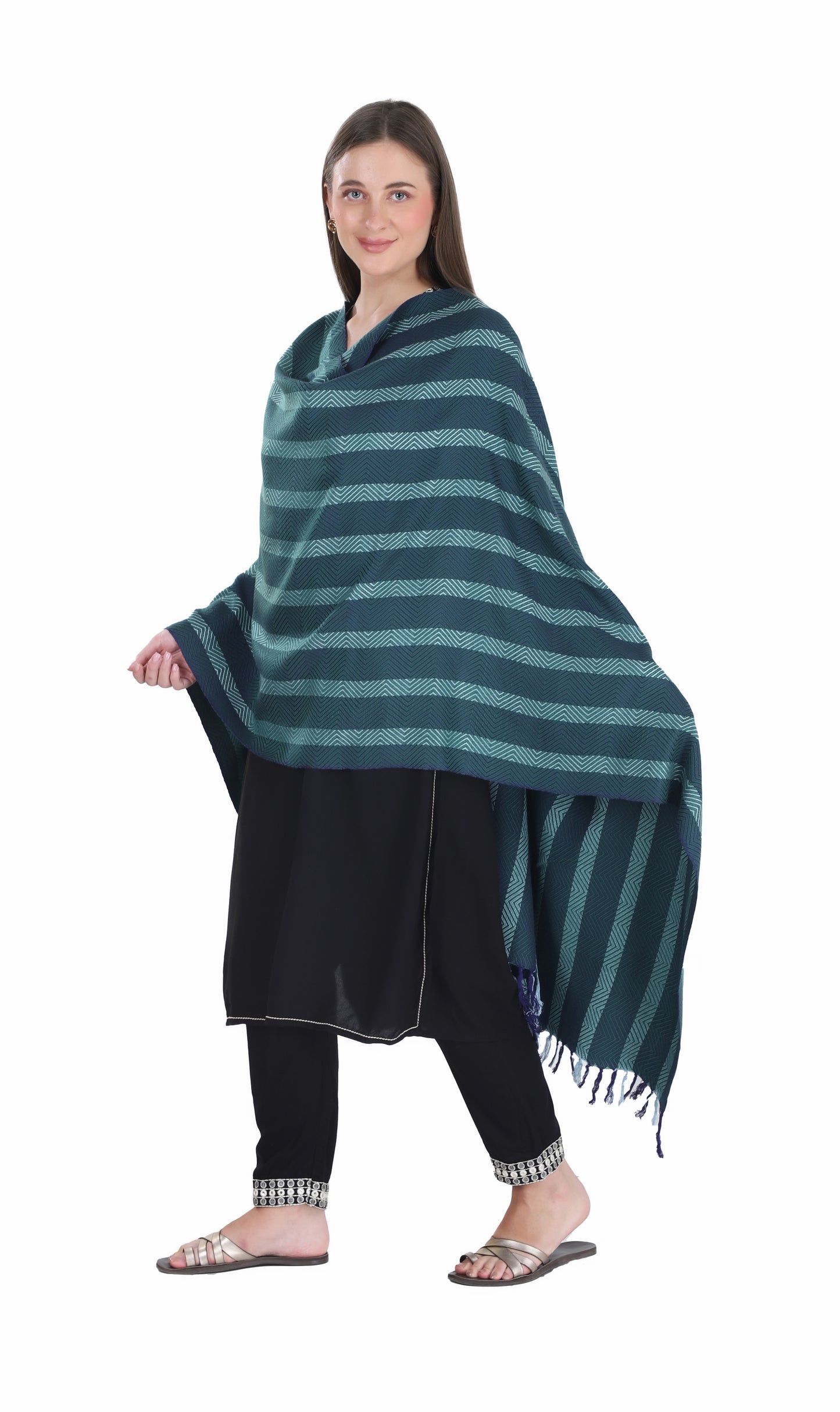 شالات نسائية شتوية تقليدية جميلة مزخرفة من توش مودا (أزرق 60*180)