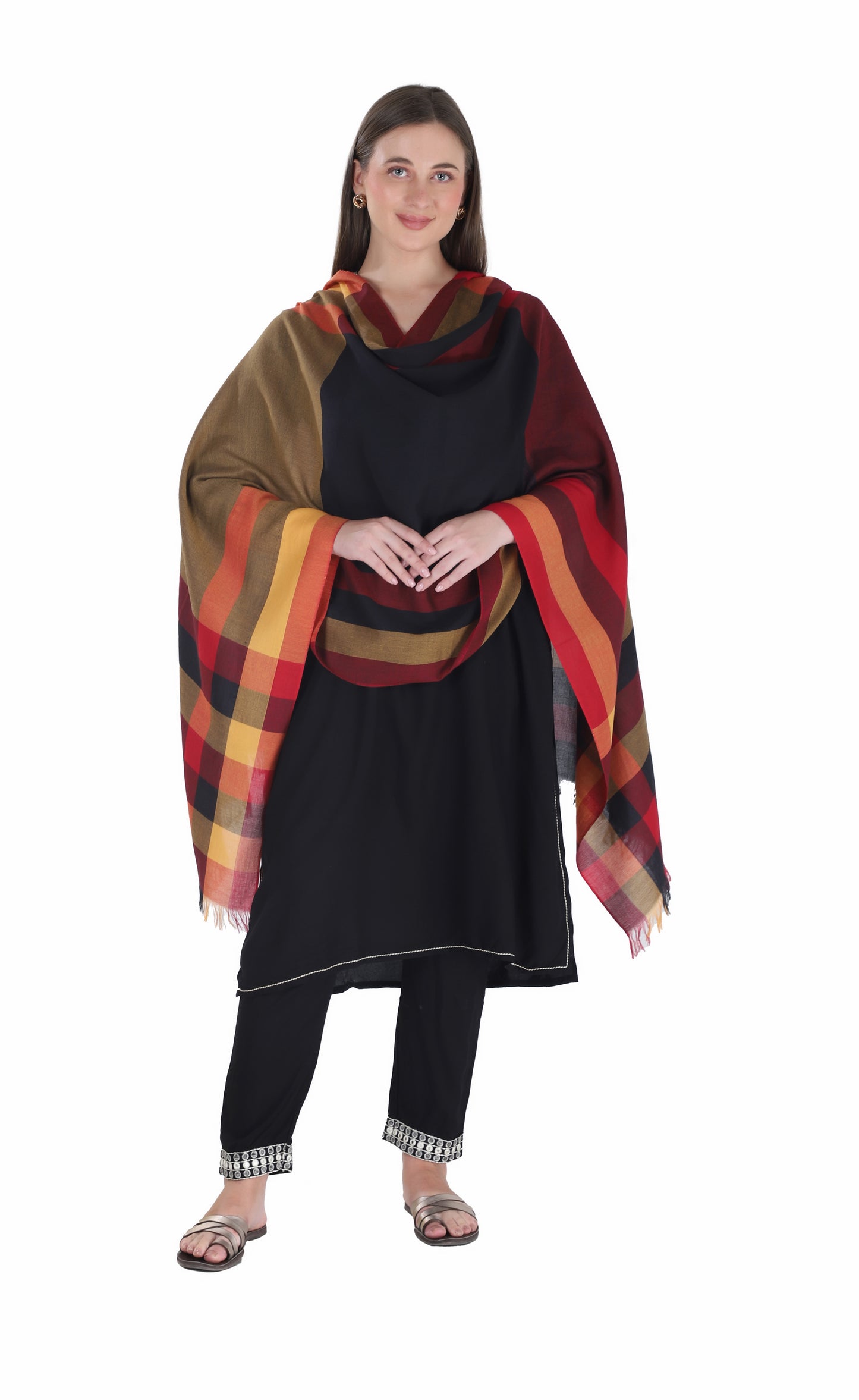 شالات نسائية شتوية تقليدية جميلة مزخرفة من توش مودا (كستنائي 60*180)