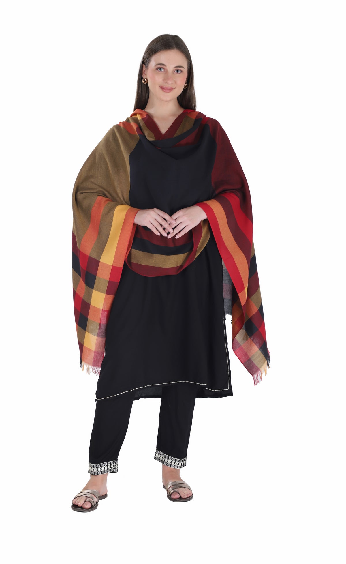 شالات نسائية شتوية تقليدية جميلة مزخرفة من توش مودا (كستنائي 60*180) - Image 1