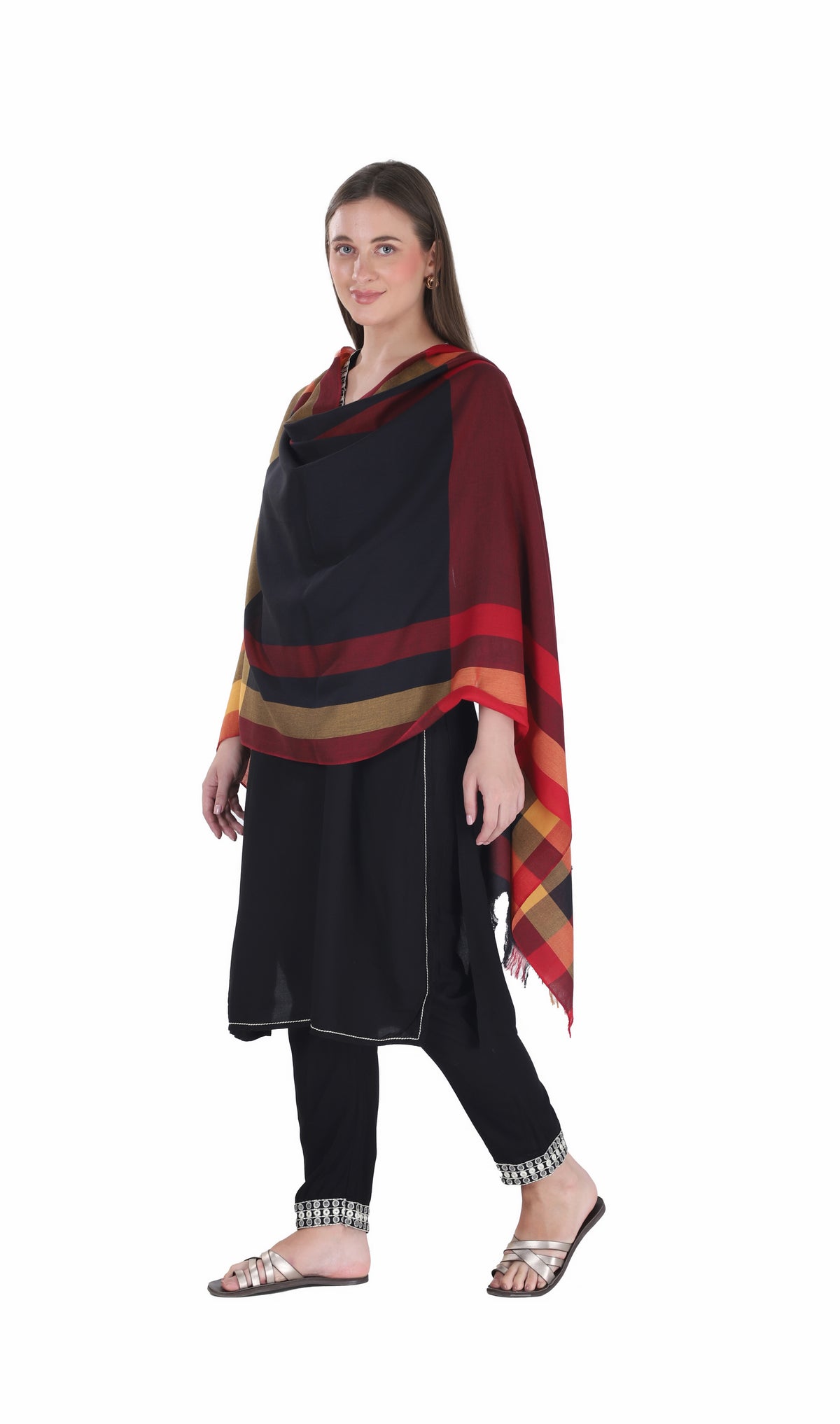 شالات نسائية شتوية تقليدية جميلة مزخرفة من توش مودا (كستنائي 60*180) - Image 3