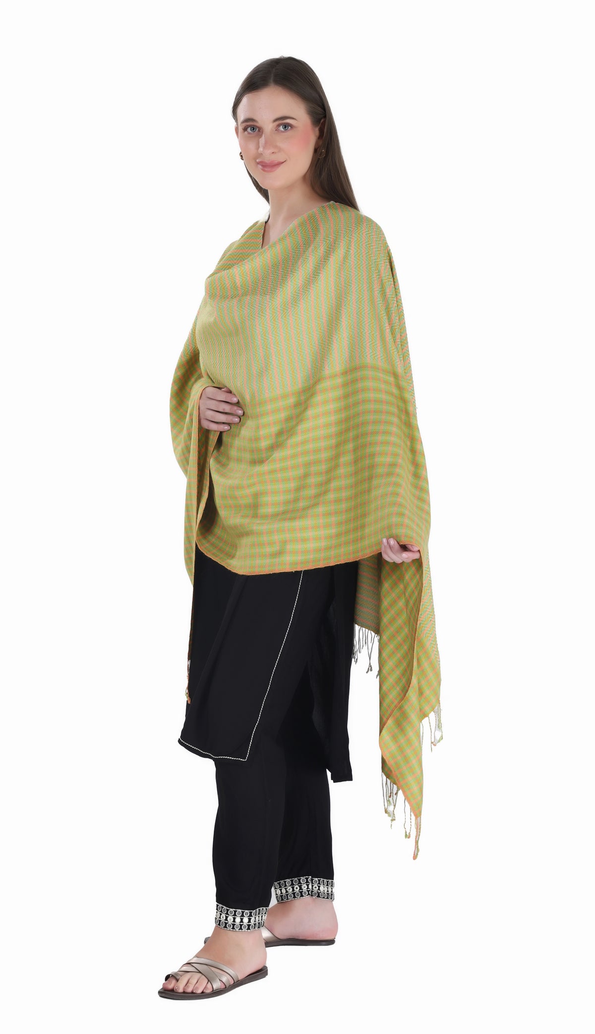 شالات نسائية شتوية عرقية جميلة مزخرفة من توش مودا (أخضر 60*180) - Image 3