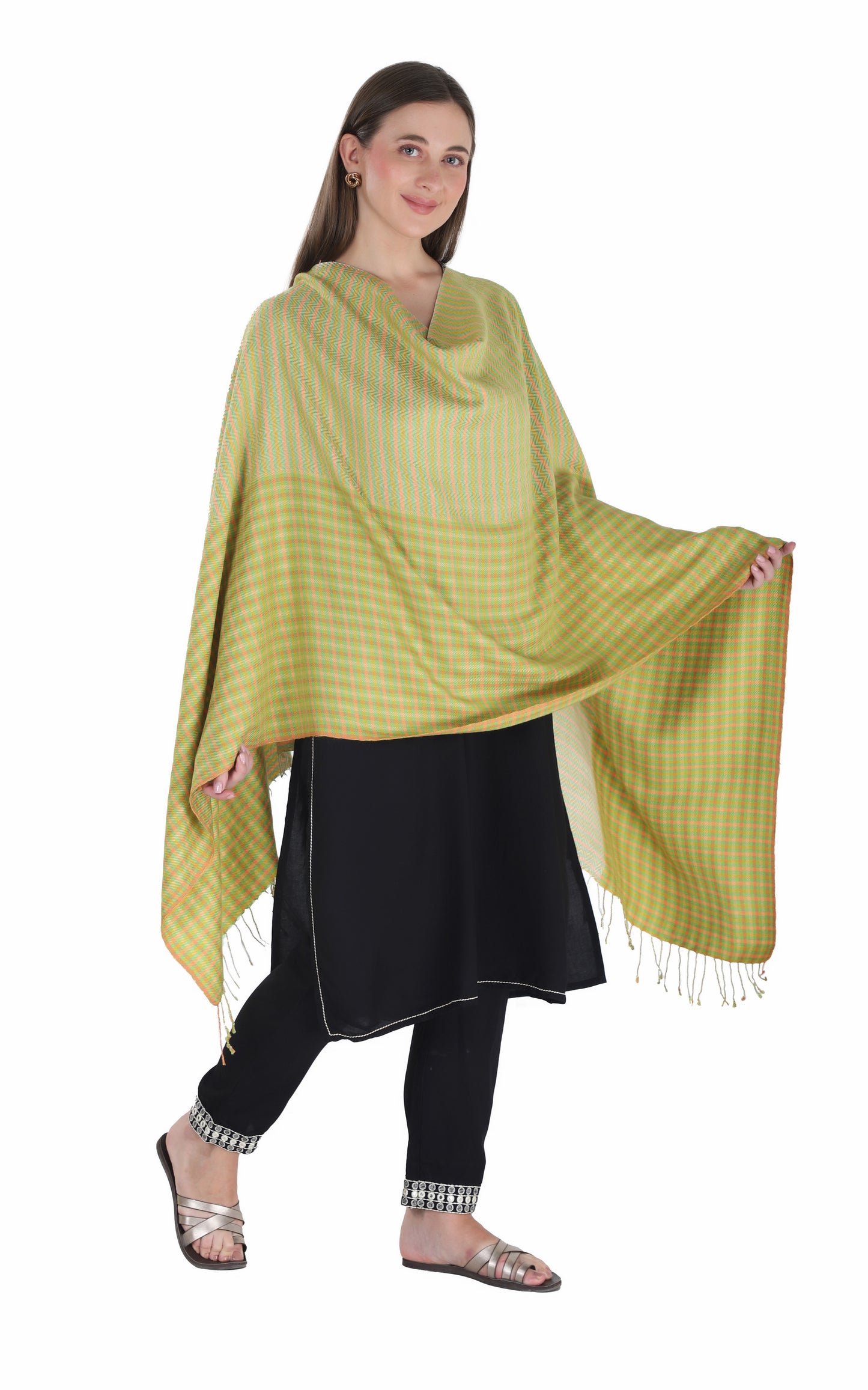 شالات نسائية شتوية عرقية جميلة مزخرفة من توش مودا (أخضر 60*180)