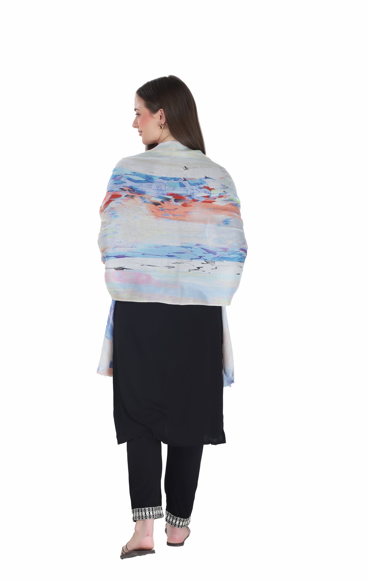 شالات نسائية شتوية عرقية جميلة مزخرفة من Toosh Moda (كريمي 160*180) - Image 5