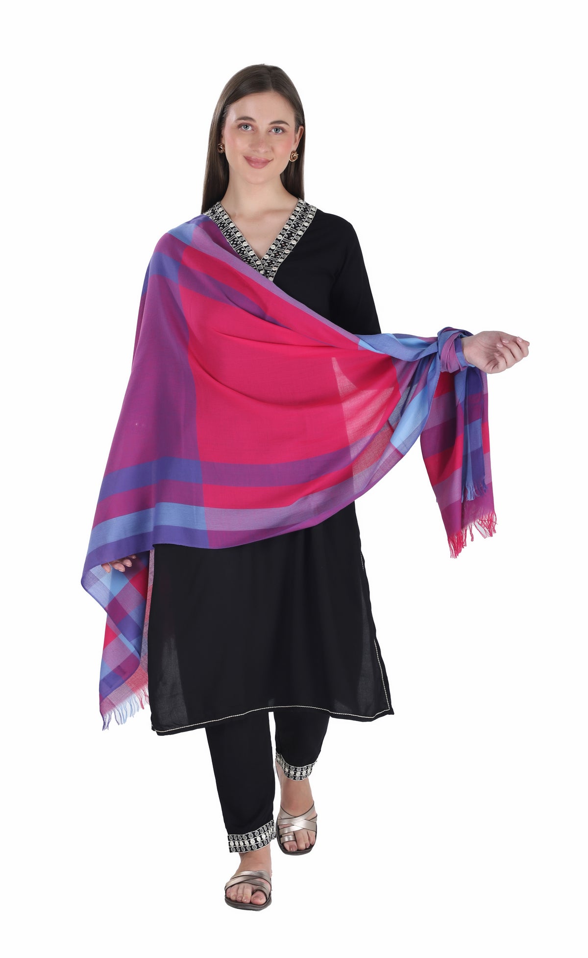 شالات نسائية شتوية عرقية جميلة مزخرفة من توش مودا (بنفسجي 60*180) - Image 1