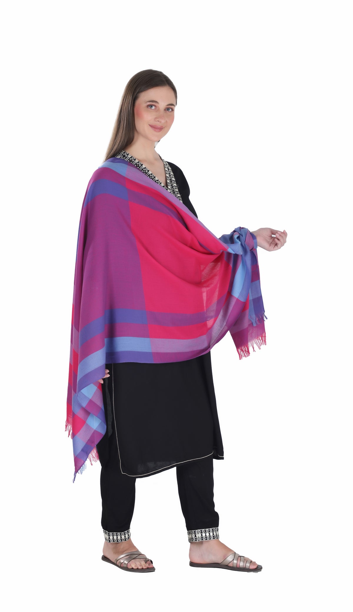 شالات نسائية شتوية عرقية جميلة مزخرفة من توش مودا (بنفسجي 60*180) - Image 2