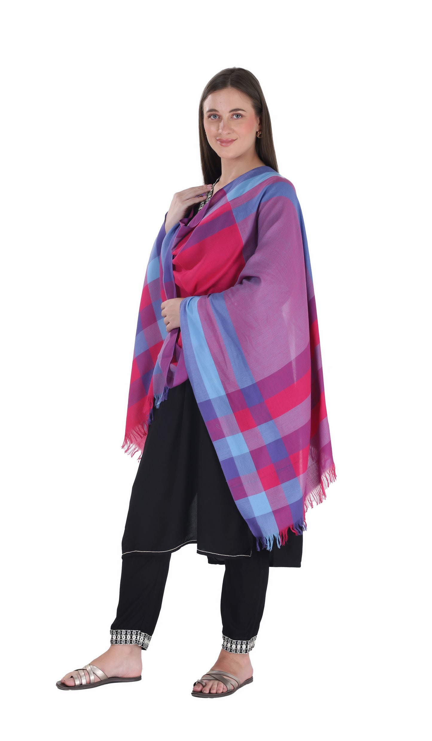 شالات نسائية شتوية عرقية جميلة مزخرفة من توش مودا (بنفسجي 60*180)