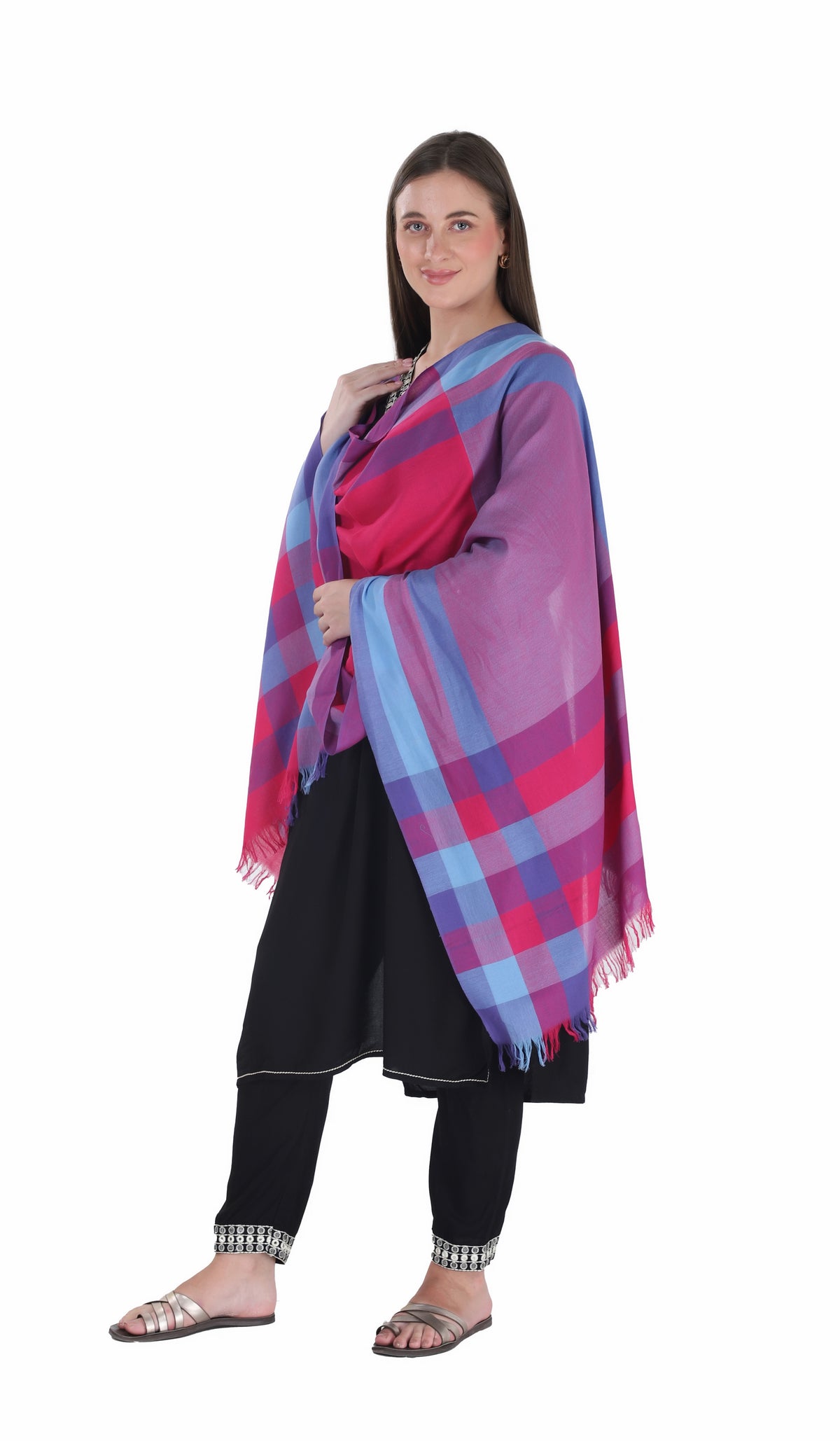 شالات نسائية شتوية عرقية جميلة مزخرفة من توش مودا (بنفسجي 60*180) - Image 4