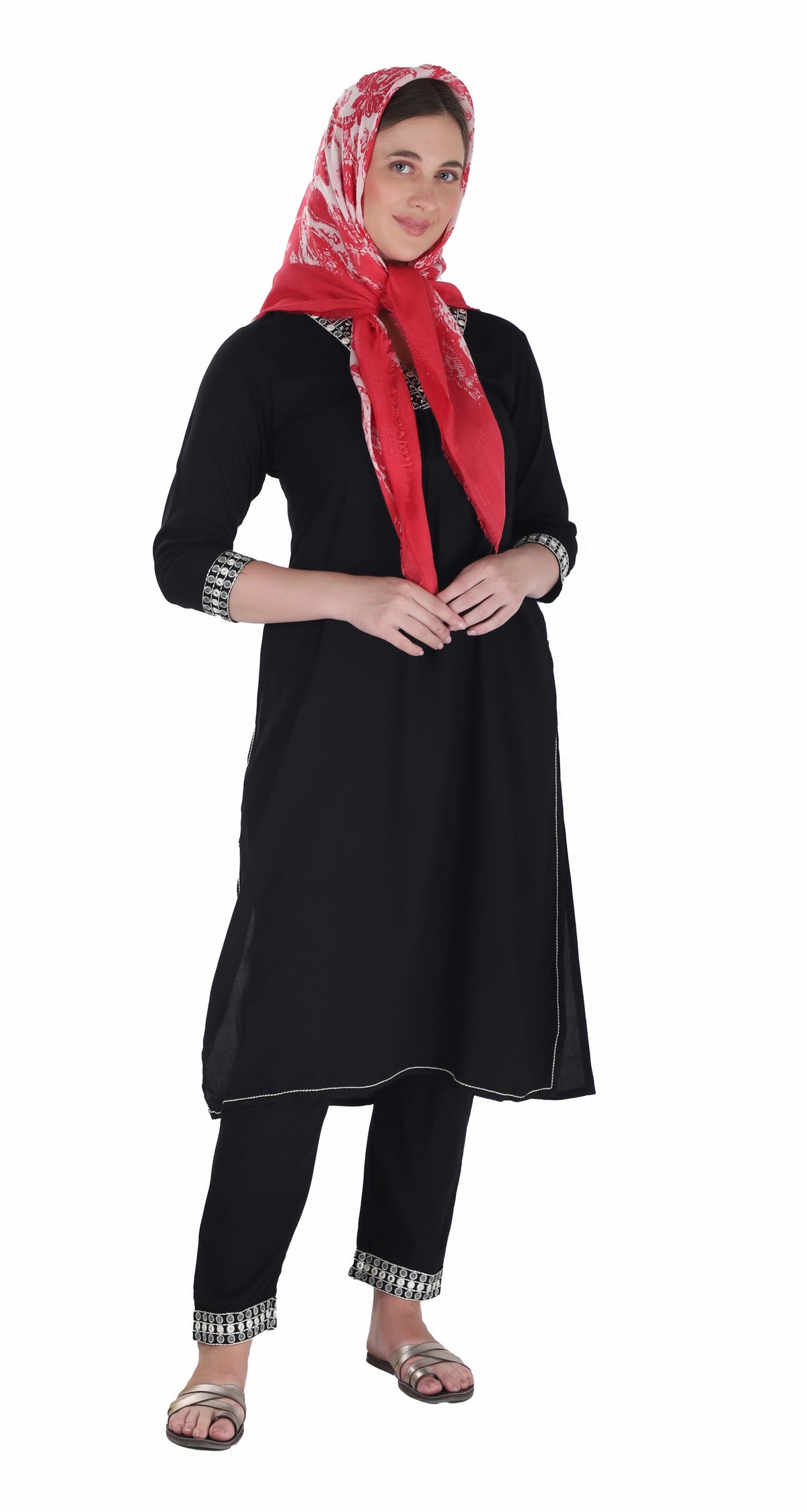 شالات نسائية شتوية جميلة ومزخرفة من Toosh Moda (أحمر 60*180) - Image 1