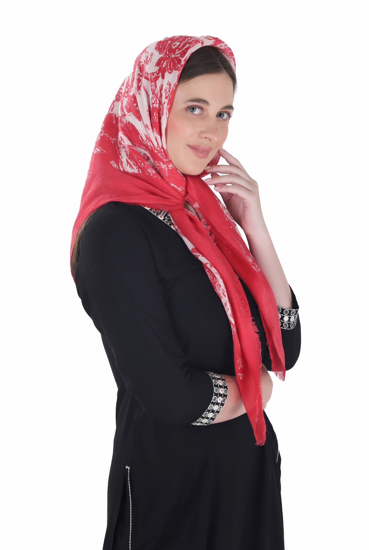 شالات نسائية شتوية جميلة ومزخرفة من Toosh Moda (أحمر 60*180) - Image 3