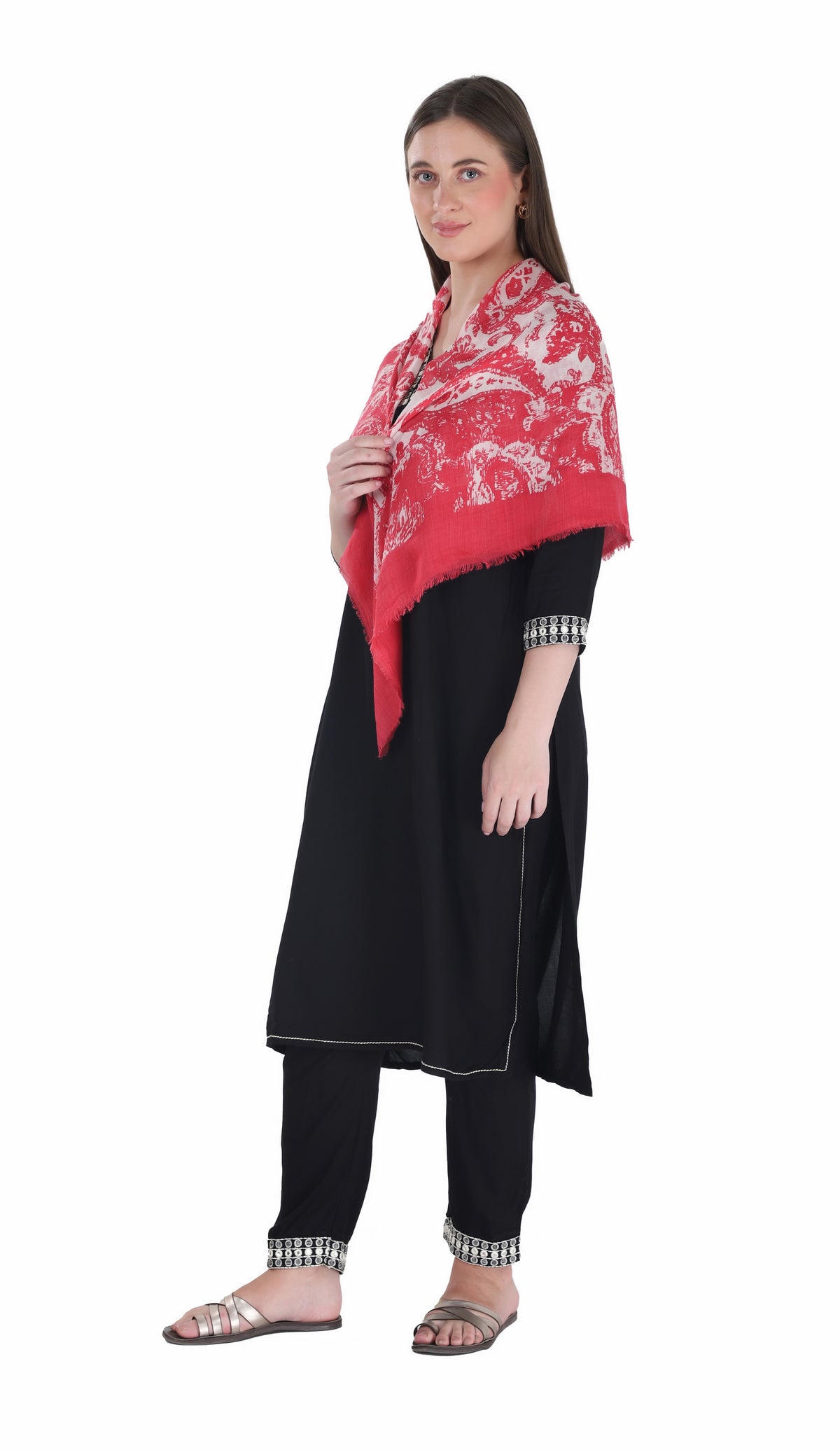 شالات نسائية شتوية جميلة ومزخرفة من Toosh Moda (أحمر 60*180) - Image 4