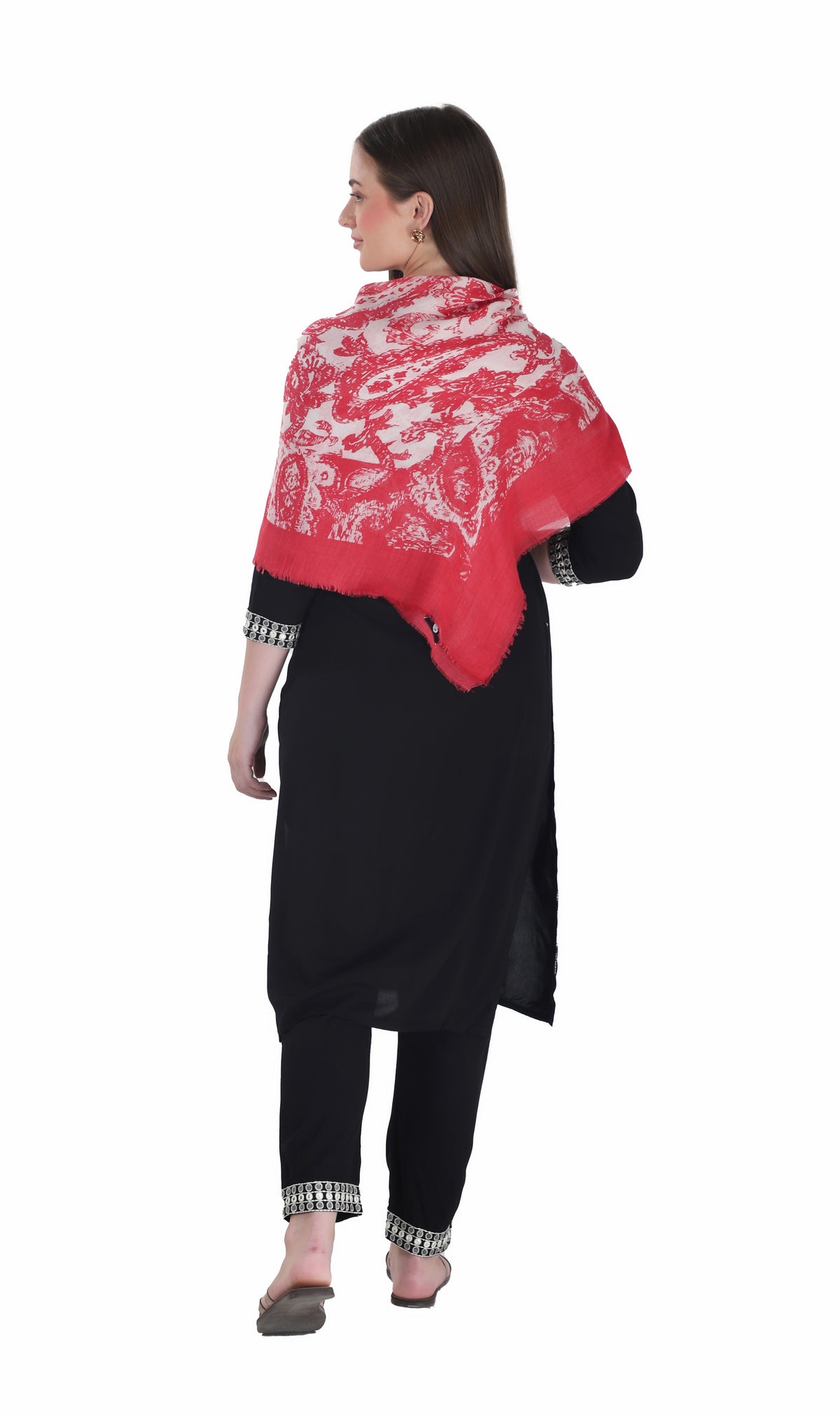 شالات نسائية شتوية جميلة ومزخرفة من Toosh Moda (أحمر 60*180) - Image 5