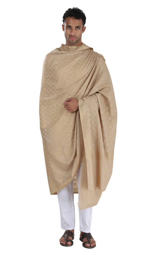 Fine Wool Zari Men's Shawl Beige