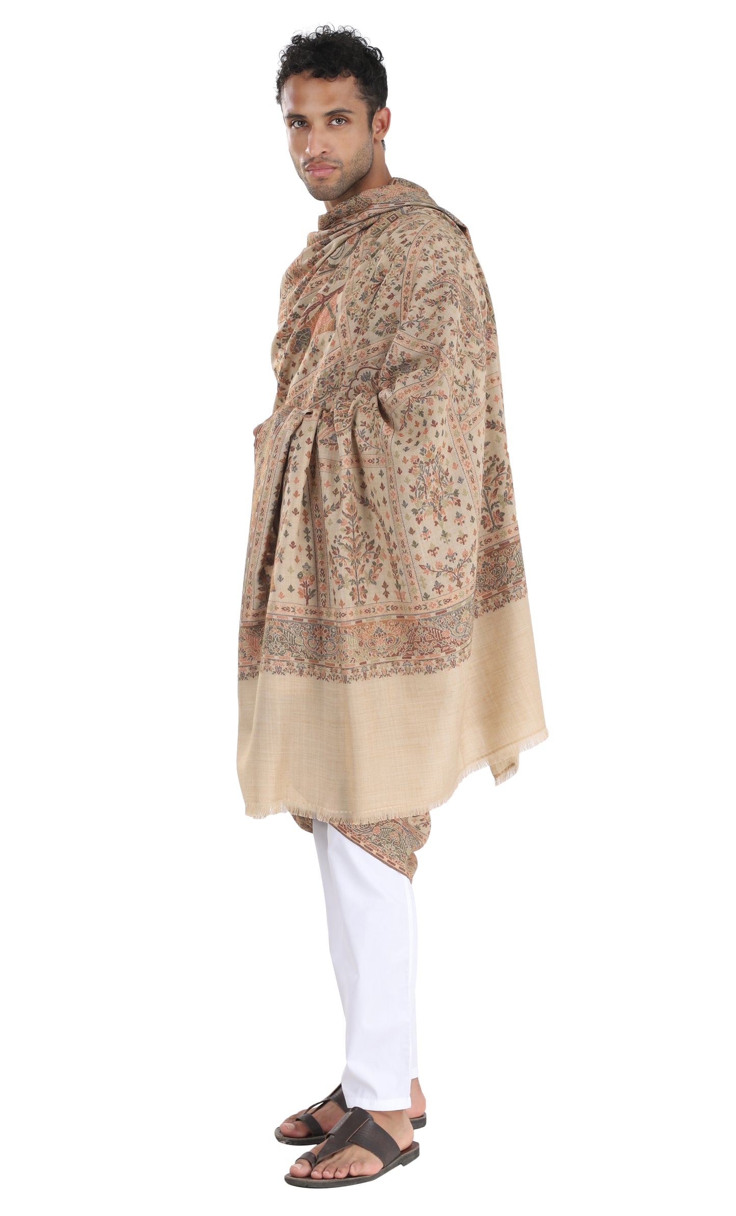 Fine wool  kani men's shawl Beige