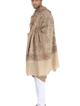 Fine wool  kani men's shawl Beige - Thumbnail 3