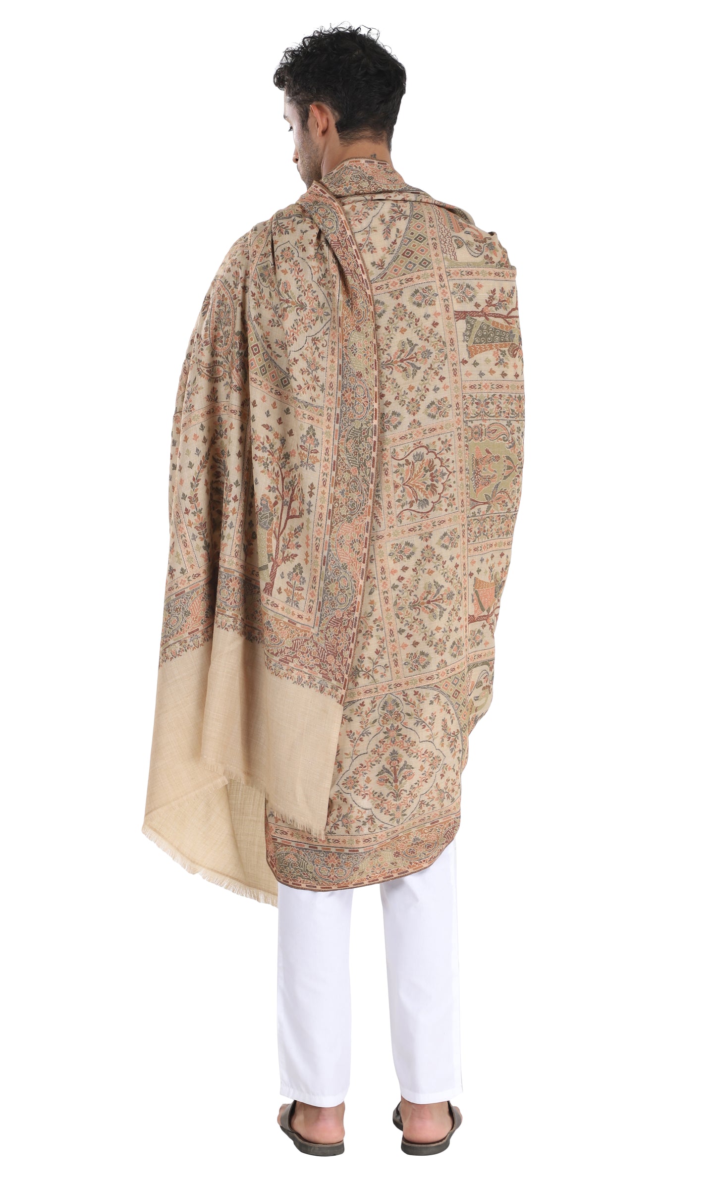 Fine wool  kani men's shawl Beige