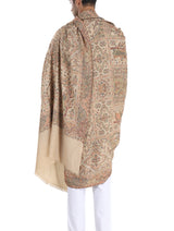Fine wool  kani men's shawl Beige - Thumbnail 4
