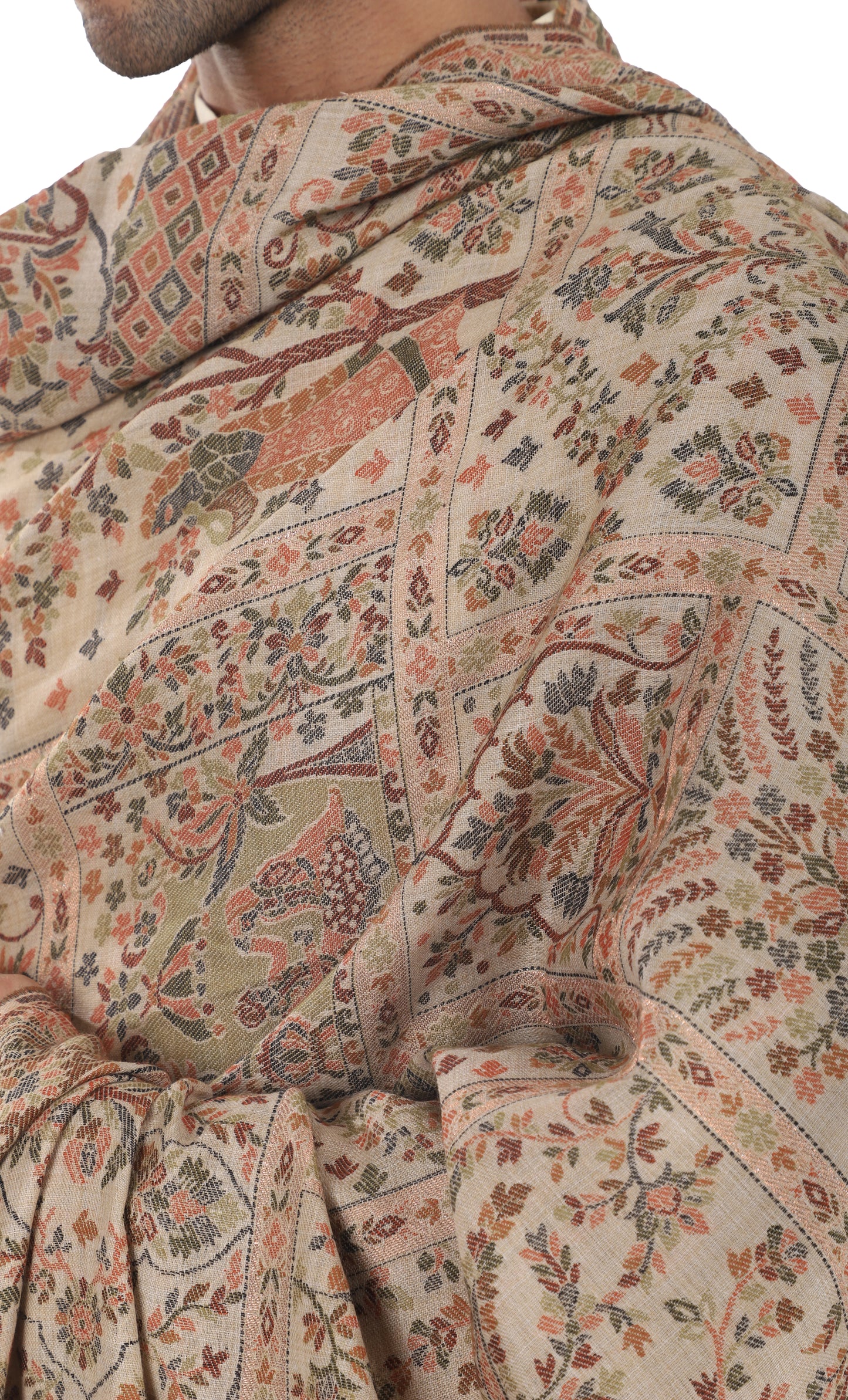 Fine wool  kani men's shawl Beige