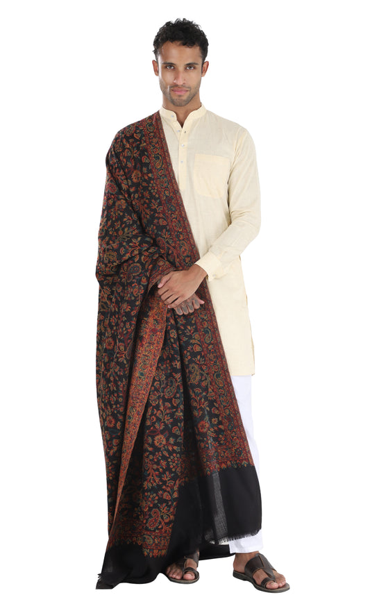 Fine wool kani jal Men's Shawl Black