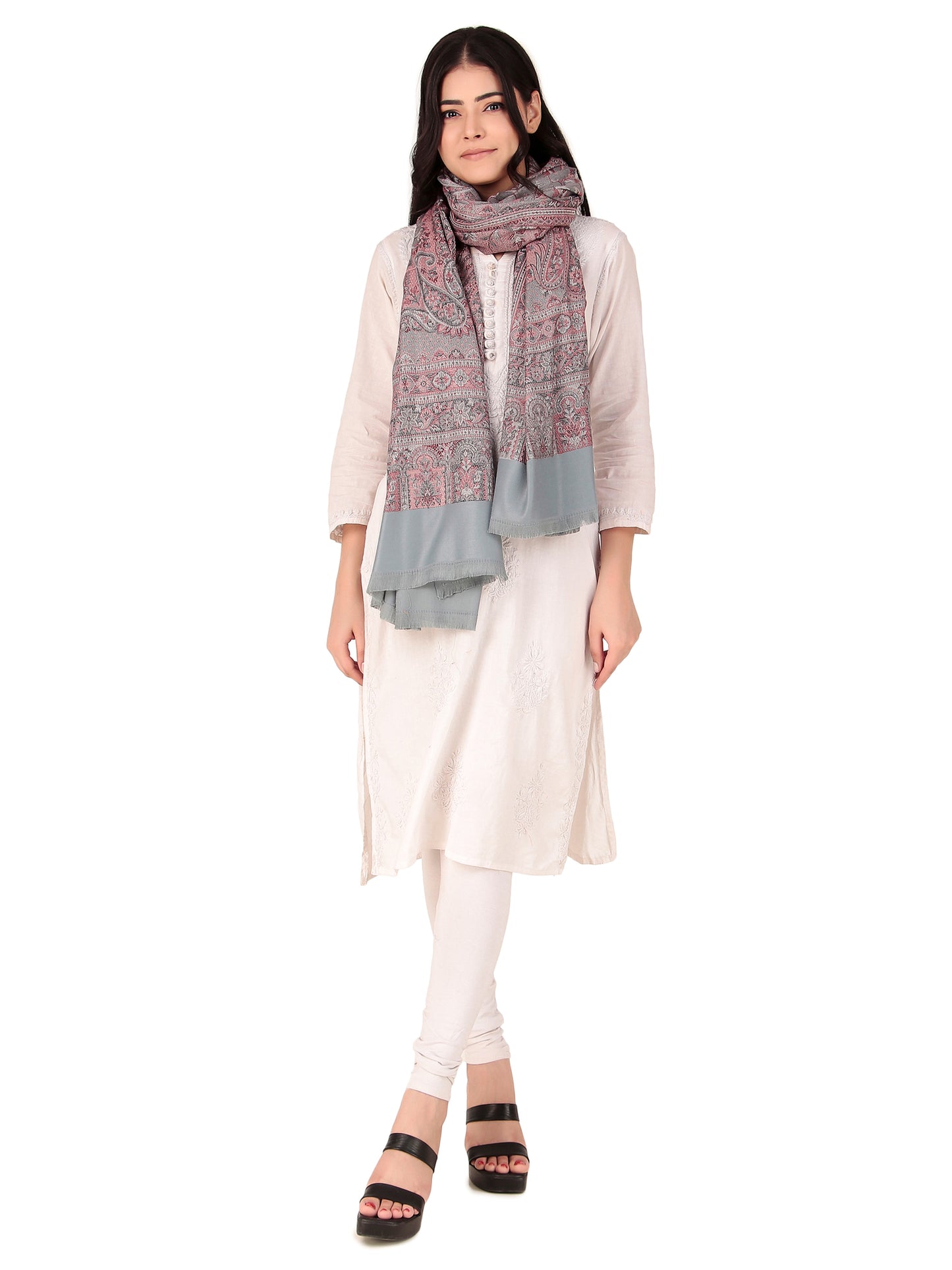 شالات كاني شالات كاني لملابس الشتاء العرقية الجميلة والمزخرفة للسيدات من توش مودا (رمادي 100*200)