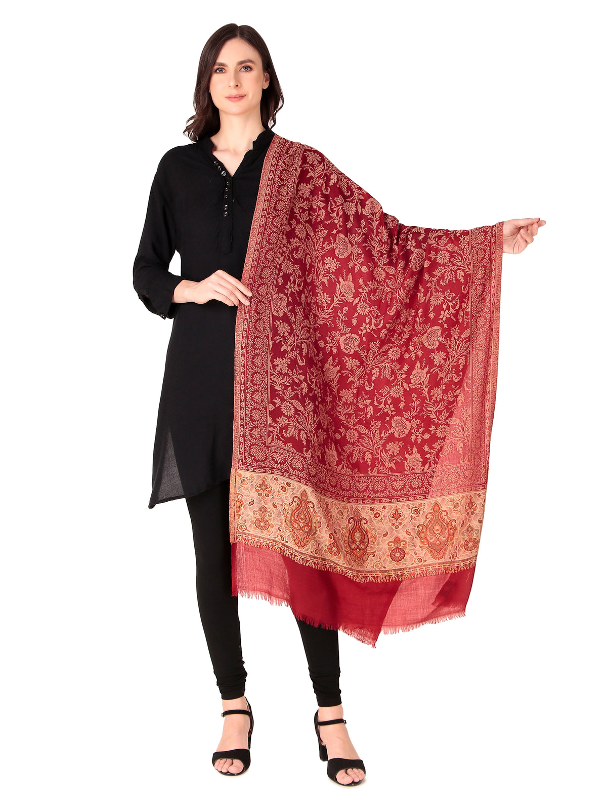 شالات جاكار نسائية شتوية جميلة مطرزة من Toosh Moda (كستنائي 70*200) - Image 1