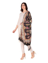 شالات نسائية من Toosh Moda ملابس شتوية عرقية جميلة ومزخرفة بطباعة رقمية (أسود 70*200) - Thumbnail 4