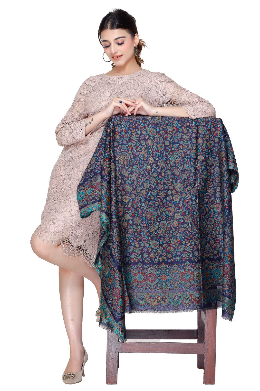 Woman Luxurious Silk Modal Zari Shawl with Golden Zari - Image 2