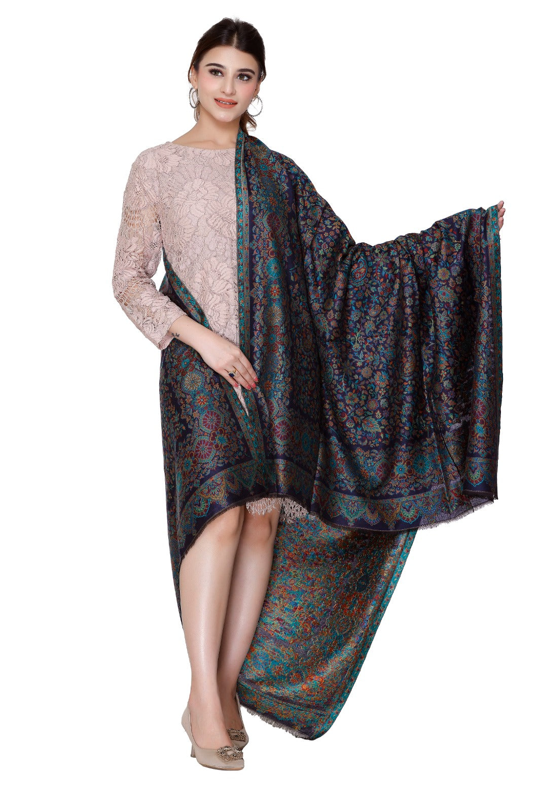 Woman Luxurious Silk Modal Zari Shawl with Golden Zari - Image 3