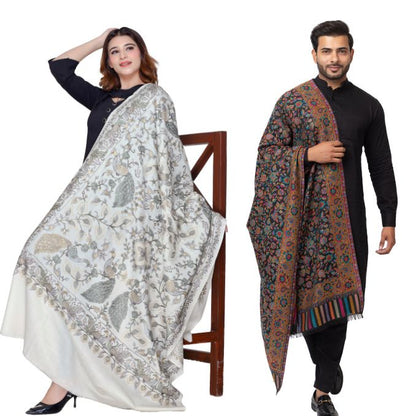 His And Her Set Of fine modal silk Digital Print Shawls and Embroidered shawls(COMBO PACK)