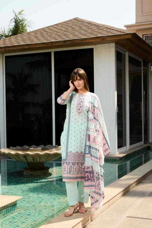 بدلة TOOSH MODA النسائية من قماش الجاكار غير المخيط مع وشاح Chanderi Dupatta