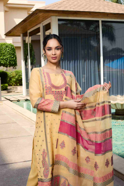 Unstitch Jacquard Suits With Chanderi Dupatta