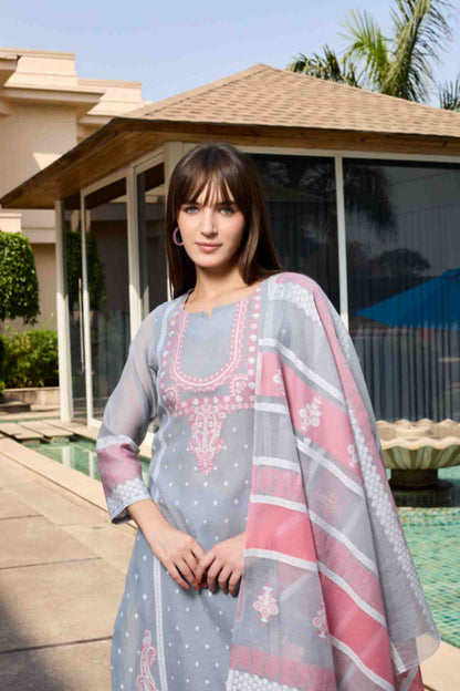 Unstitch Jacquard Suits With Chanderi Dupatta