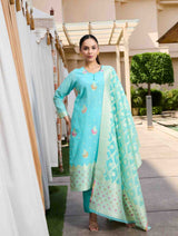 بدلة TOOSH MODA النسائية من قماش الجاكار غير المخيط مع وشاح Chanderi Dupatta - Thumbnail 1