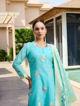 بدلة TOOSH MODA النسائية من قماش الجاكار غير المخيط مع وشاح Chanderi Dupatta - Thumbnail 2