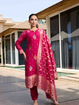 Unstitch Jacquard Suits With Chanderi Dupatta - Thumbnail 1