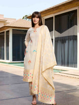 بدلة TOOSH MODA النسائية من قماش الجاكار غير المخيط مع وشاح Chanderi Dupatta - Thumbnail 2