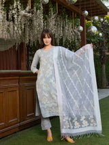 Unstitch Jacquard Suits With Chanderi Dupatta - Thumbnail 1