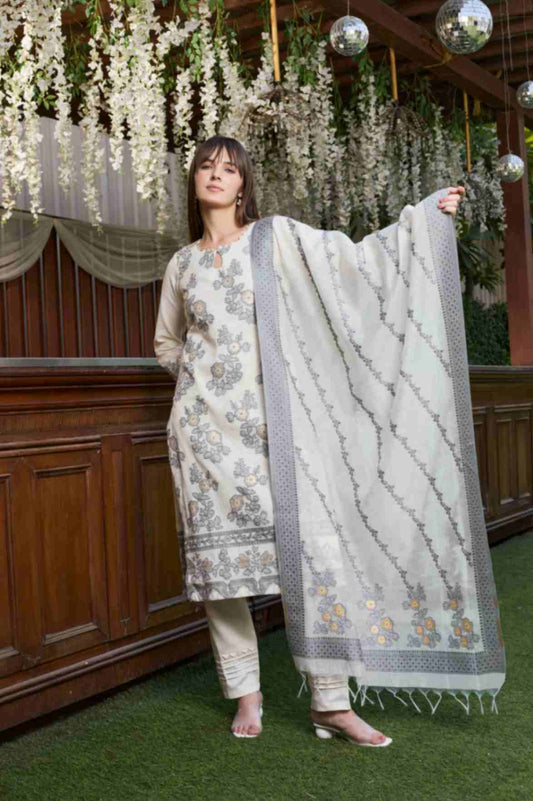 بدلة TOOSH MODA النسائية من قماش الجاكار غير المخيط مع وشاح Chanderi Dupatta