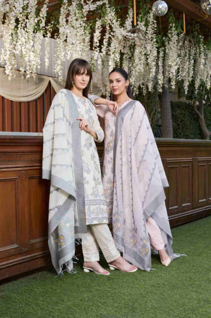 Unstitch Jacquard Suits With Chanderi Dupatta