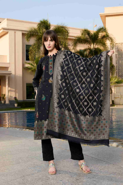 Unstitch Jacquard Winter Wear Suit With Acrowool Stole