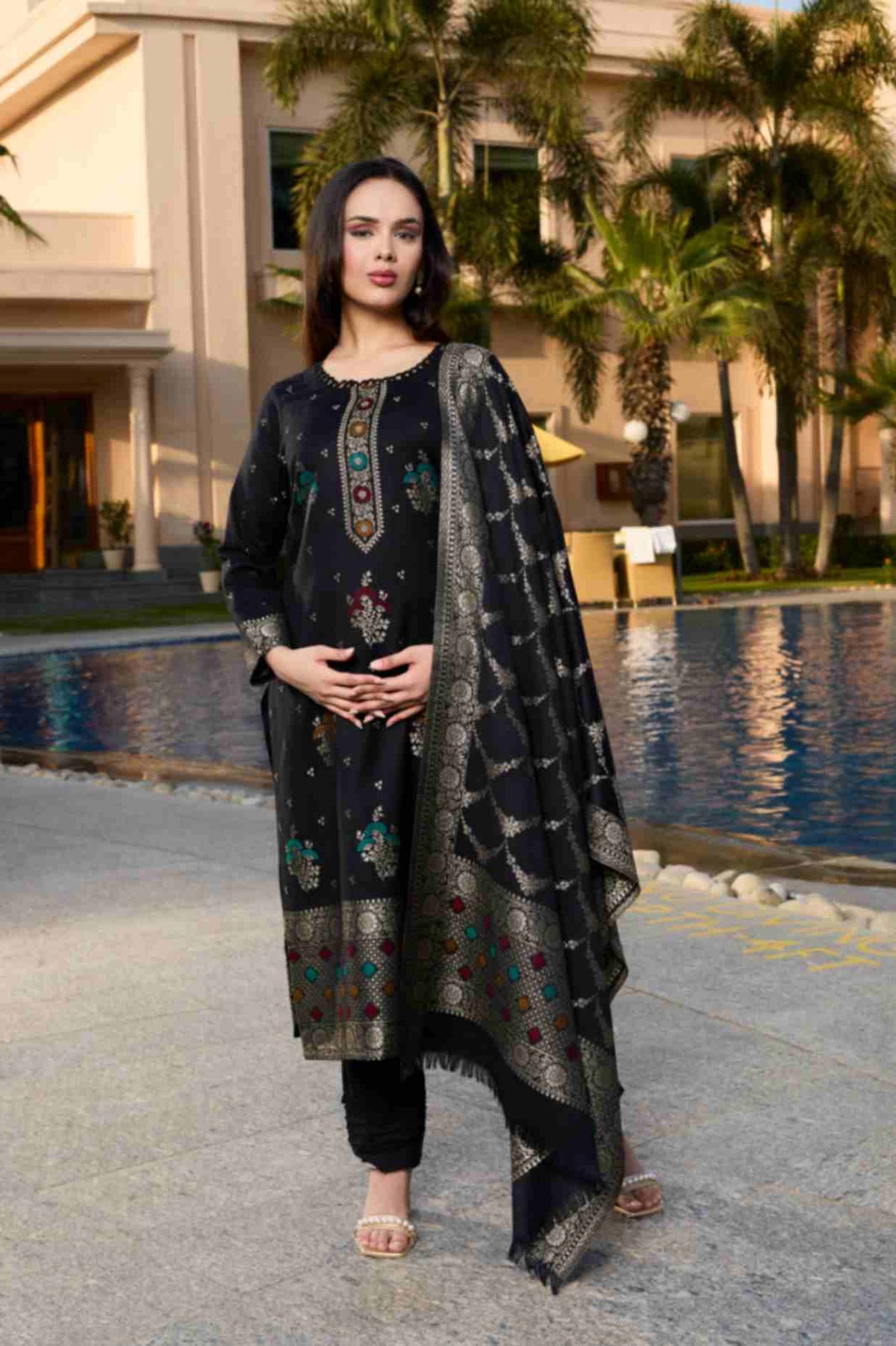 Unstitch Jacquard Winter Wear Suit With Acrowool Stole – Toosh Moda