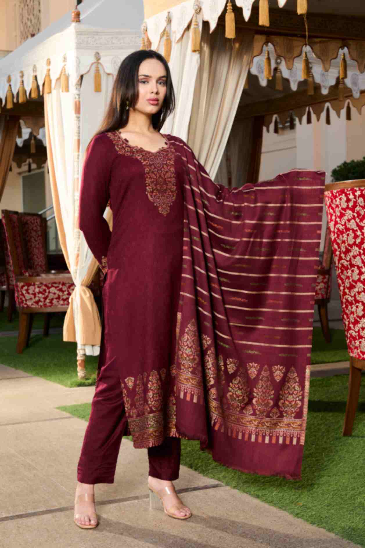 Unstitch Jacquard Winter Wear Suit With Acrowool Stole