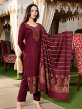 بدلة نسائية شتوية من قماش الجاكار غير المخيط من TOOSH MODA مع سترة من الصوف الأكرو - Thumbnail 1