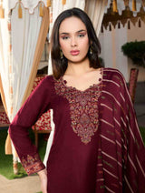 بدلة نسائية شتوية من قماش الجاكار غير المخيط من TOOSH MODA مع سترة من الصوف الأكرو - Thumbnail 2