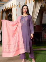 بدلة نسائية شتوية من قماش الجاكار غير المخيط من TOOSH MODA مع سترة من الصوف الأكرو - Thumbnail 4