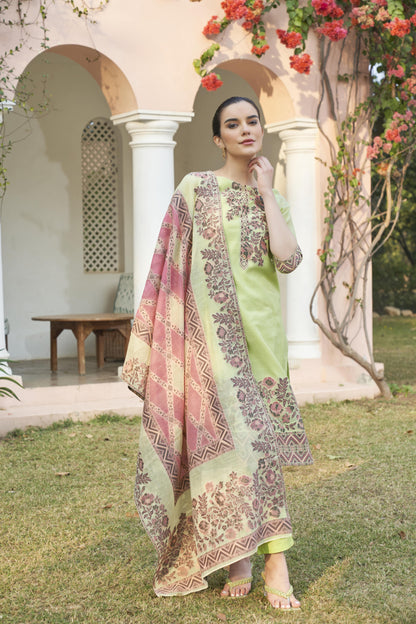 Unstitch Jacquard Suits With Chanderi Dupatta