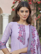 Women's Unstitch Jacquard Suits With Chanderi Dupatta - Thumbnail 1